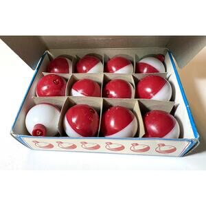 Vintage Fishing Floats Bobbers - Red & White Fluorescent - 1.25 Inches Rare